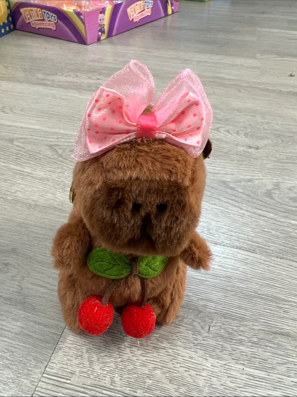 Plush Brown Cherry Bunny with Pink Bow